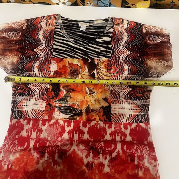 Vtg Chico’s Mixed Media Knit Top Sz S Cap Sleeves Embellished Y2K Floral - Picture 4 of 5